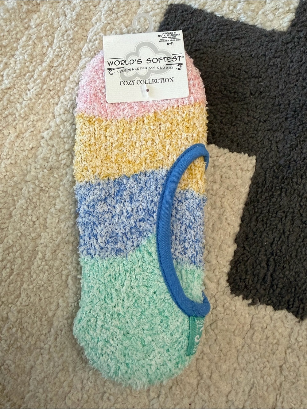 World's Softest Cozy Collection Pastel Stripe Fuzzy Slipper Socks